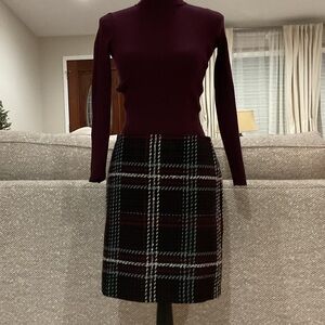 White House Black Market Burgundy and Black Plaid Pencil Skirt w turtleneck